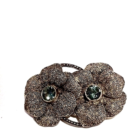 THEODORE FAYRNER ORIGINAL ART DECO 1920s STERLING SILVER .925 TOURMALINE BROOCH - Picture 3 of 9